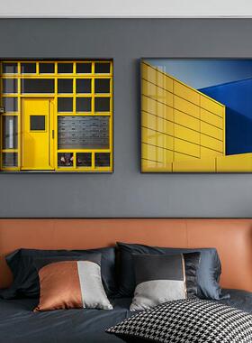 蒙德里安风格前卫装饰画青橙色建筑美学挂画现代个性设计师样板房