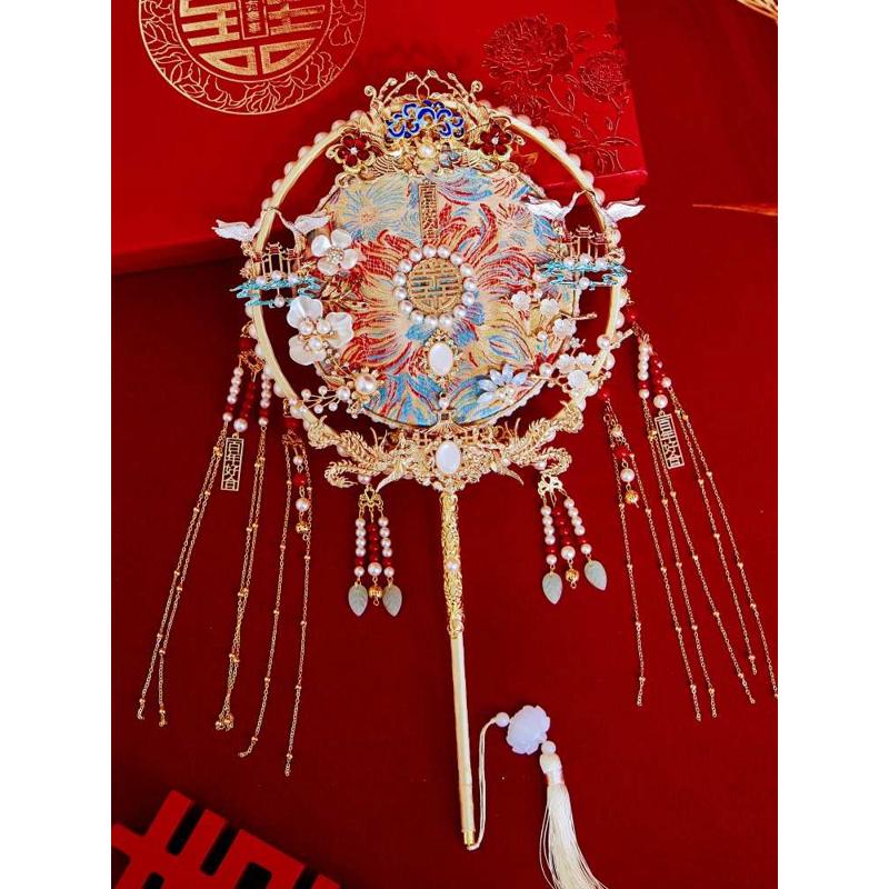 团扇新娘结婚diy材料包成品感手工秀禾重工双面出嫁中式喜扇