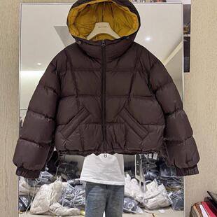 韩版宽松连帽短款羽戎服女冬季新款时尚小个子白鸭戎麵包服外套潮