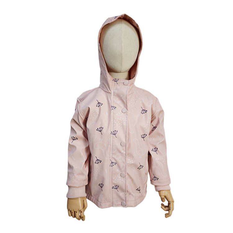 粉色水花女儿童加厚雨衣 儿童丝印雨衣套装 儿童pu雨衣套装防水