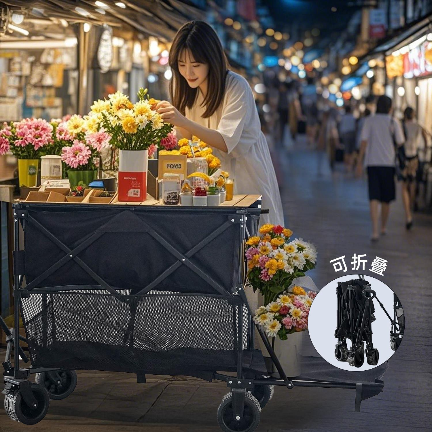 户外露营车双层推车营地拖车手拉干湿两用手推车可折叠摆摊小推车