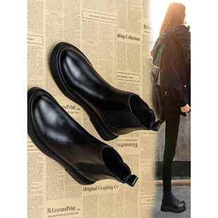 潮牌切尔西短靴2025年秋冬新款平底马丁靴女白色低筒加绒圆头女鞋