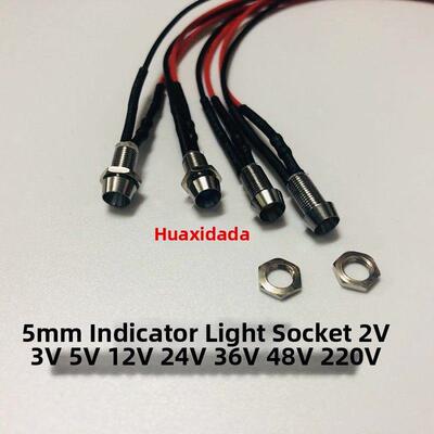 5MM金属指示灯LED信号灯带线电源防水高亮2v3V5V12V24V220伏微型