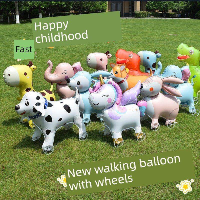 网红卡通动物站立带轮走路铝膜气球儿童玩具户外摆摊商场活动礼品,节庆用品/礼品,气球,淘宝优惠券,粉丝福利购,淘宝优惠卷