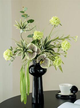 现代简约绿色仿真花束样板房间软装客厅插花轻奢餐桌花艺茶几摆件