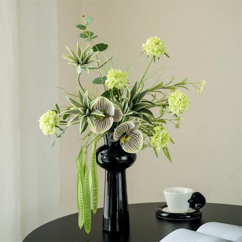 现代简约绿色仿真花束样板房间软装客厅插花轻奢餐桌花艺茶几摆件