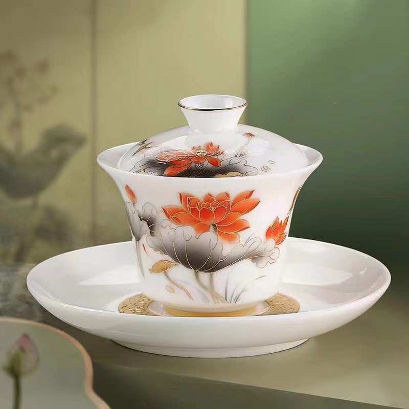 高品质羊脂玉白瓷功夫茶具套装家用办公泡茶壶盖碗陶瓷轻奢送礼品