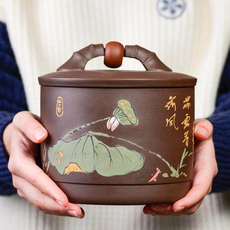 尊壶兴紫砂茶叶罐大号普茶洱红茶宜防zgz034-9潮醒罐家用封茶叶盒