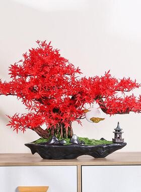 迎客松盆景新中式彷真松树摆件入户玄关桌客厅柜子办公室软装饰品