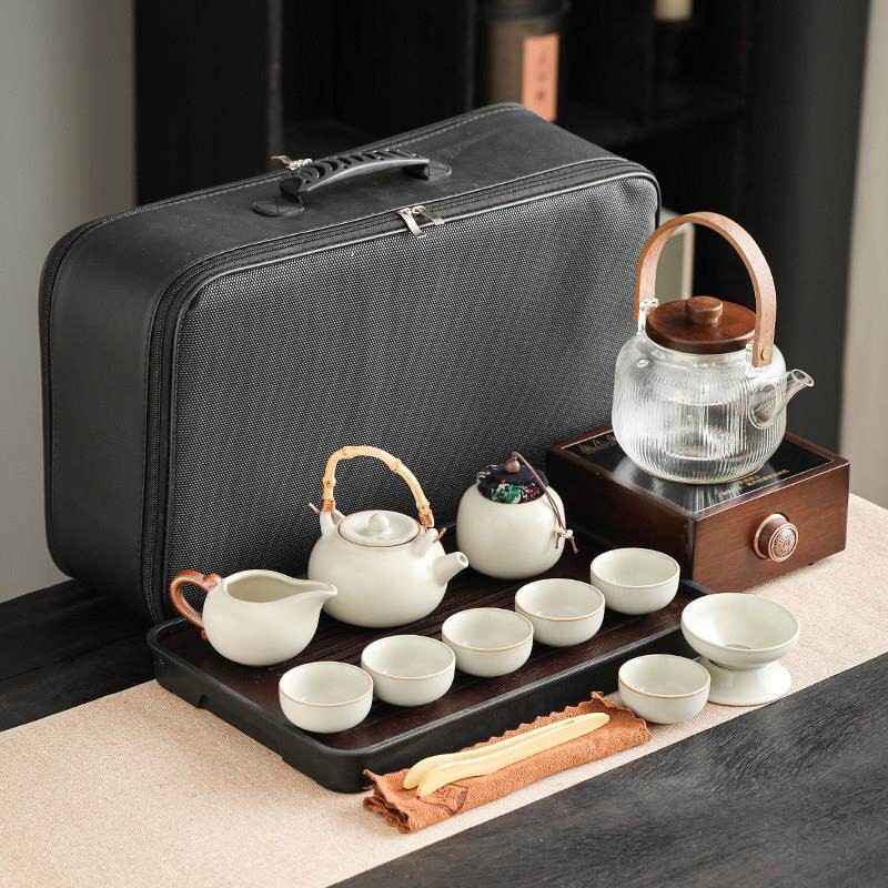 户外车载围炉煮茶黑晶炉可携式旅行茶具套组家用玻璃茶壶功夫茶具