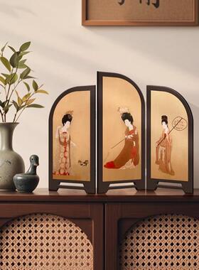 “发夹女孩”新中式屏风桌面饰品，中世纪风格高端小众卧室入口装