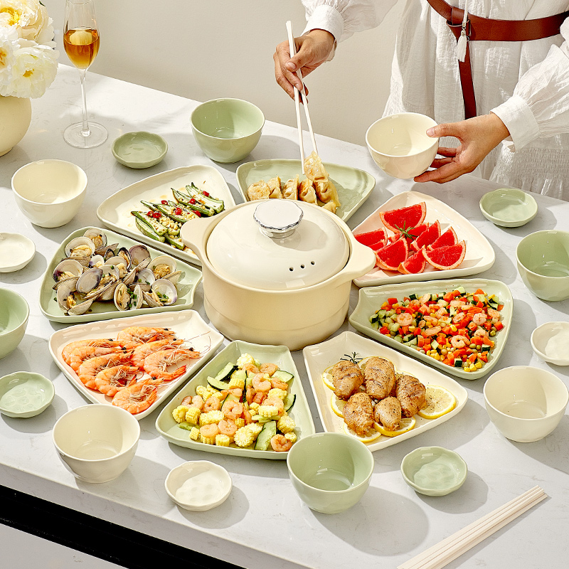 碗碟组合盘子筷菜圆桌年夜饭奶油拼盘家用团风套装餐具碗盘过年盘