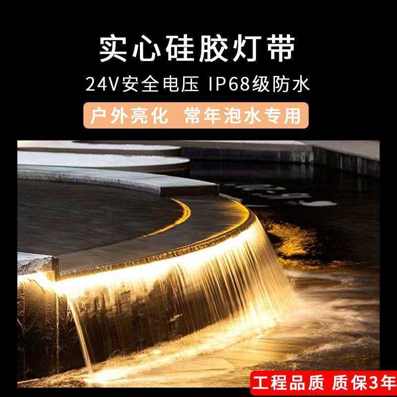IP68实心硅胶灯带户外防水泡水24V超亮led灯条鱼缸游泳池水底灯