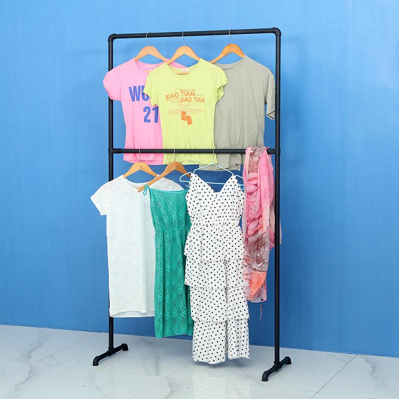 两层双层展示落地多层服装店货架子上下室内外铁艺钢管服装挂衣架