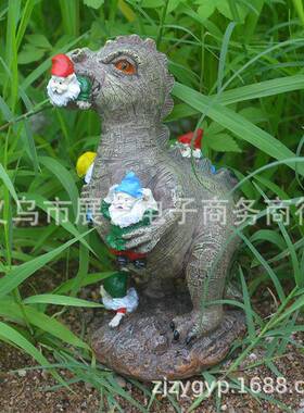 侏罗纪恐龙抓侏儒树脂园林摆件猫咪抓侏儒卡通树脂工艺品花园摆件