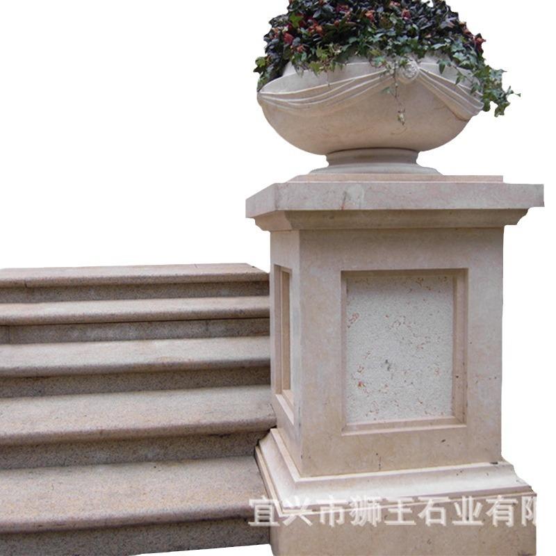 黄锈石荔枝面花钵大理石欧式花钵石雕花盆盆景仿古石雕花盆