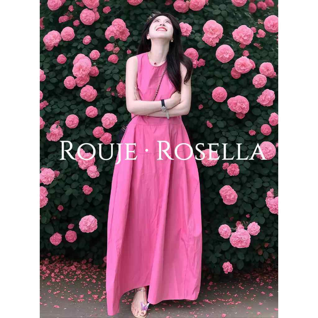 法国Rouje Rosella法式玫粉色无袖背心洋装女夏宽松显瘦长裙
