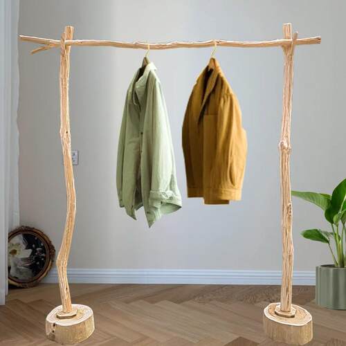干 干树枝落地衣帽架去皮树墩实木晾衣架衣服置物架服装店展示架