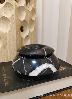 北欧轻奢天然大理石桌面摆件首饰收纳盒客厅餐桌烛台收纳展示盘