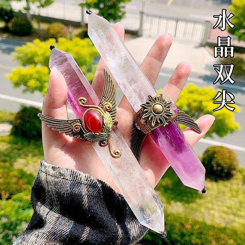 天然水晶原石水晶魔法权杖魔法棒手工制作扩香矿石装饰摆玛瑙
