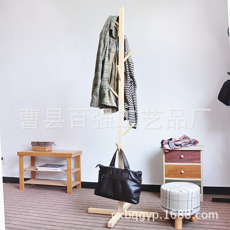 木质质衣帽架落地衣架欧式挂衣架树形衣架大空间稳固十字脚