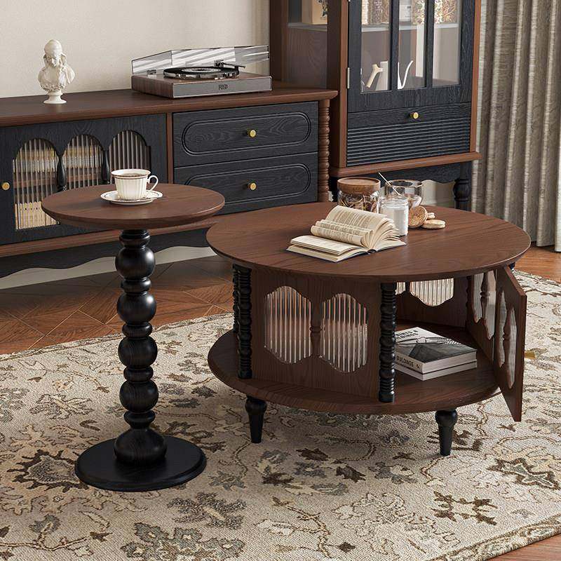 法式覆古全实木茶几小户型客厅家用沙发边几电视柜组合圆形茶桌几,住宅家具,茶几,淘宝优惠券,粉丝福利购,淘宝优惠卷