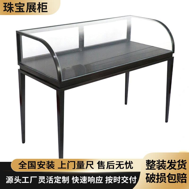 轻奢专卖柜不锈钢黑色珠宝首饰柜弧形首饰展柜落地陈列柜工厂