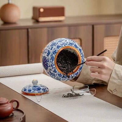 1pc Blue and White Porcelain Tea Jar Ornament Household