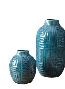 厂家宝蓝色裂纹陶瓷花瓶可水培插花家居装饰摆件花器