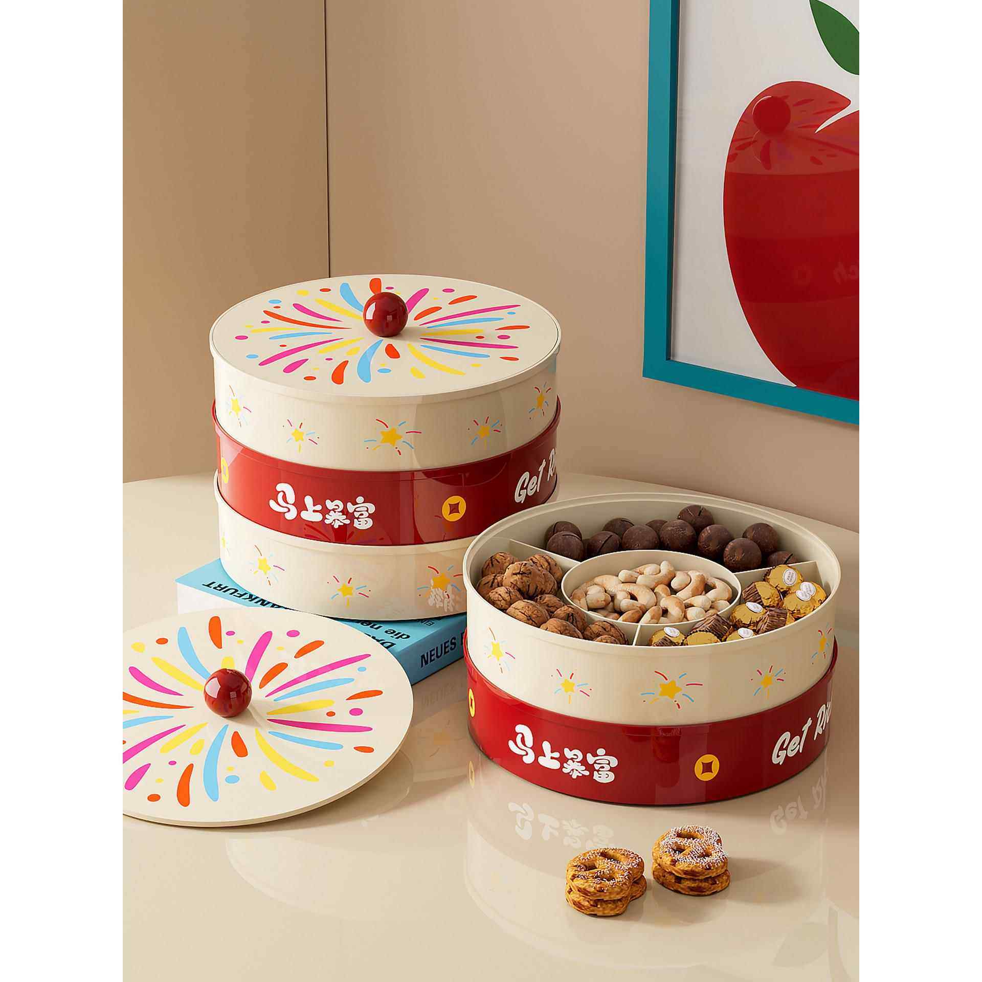 新年烟花干果盘客厅茶几家用水果盘结婚专用糖果零食摆放盘坚果盒,餐饮具,果盆/果盘/果篮,淘宝优惠券,粉丝福利购,淘宝优惠卷