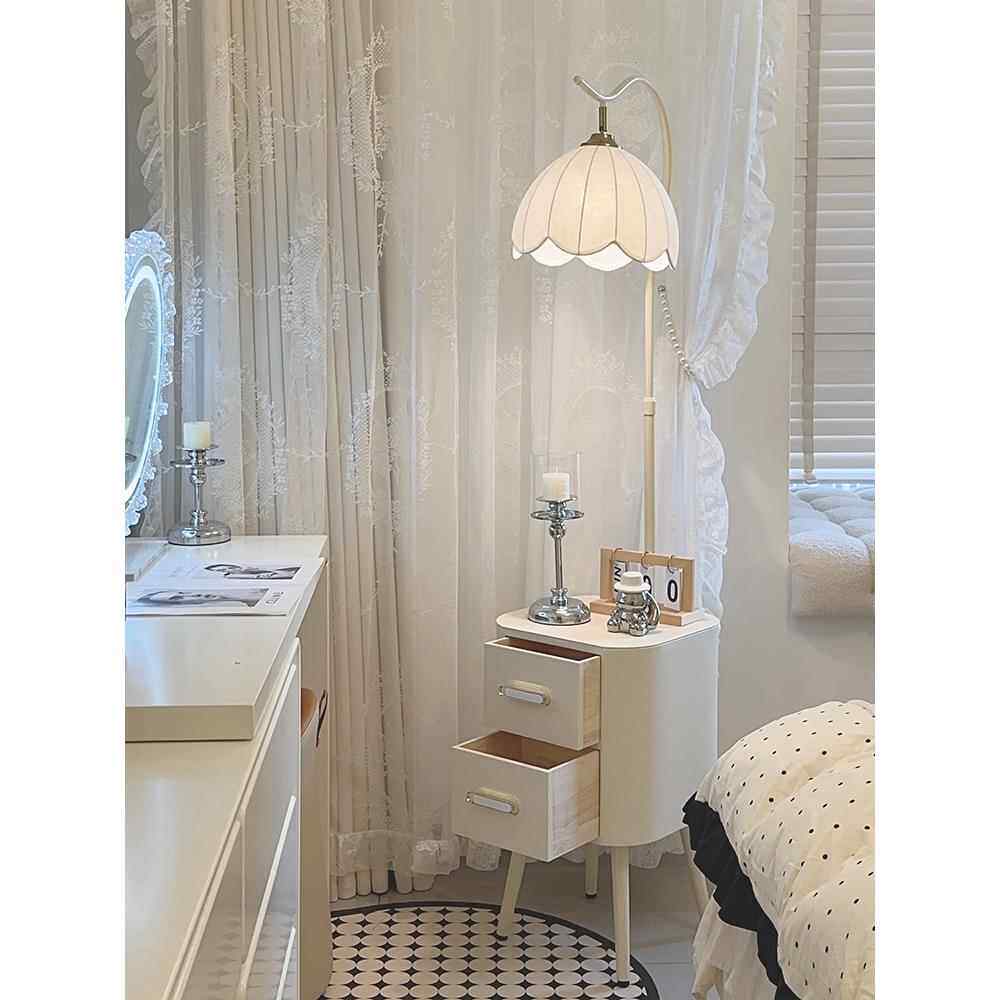 法式奶油风床头柜落地灯卧室客厅沙发边几茶几台灯一体装饰置物架
