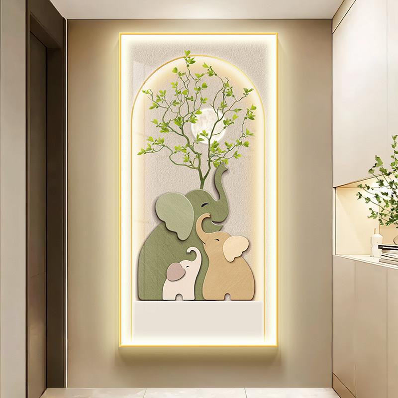 大象玄关灯光画简约现客厅正对门LED带灯装饰画小清新绿植挂画