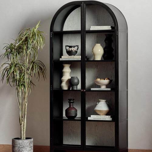 美式简约实木书柜客厅轻奢现代展示柜拱形储物柜墙边装饰柜全实木