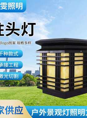 围墙景观柱头灯户外庭院灯别墅花园大门灯新中式全铜接电柱头灯