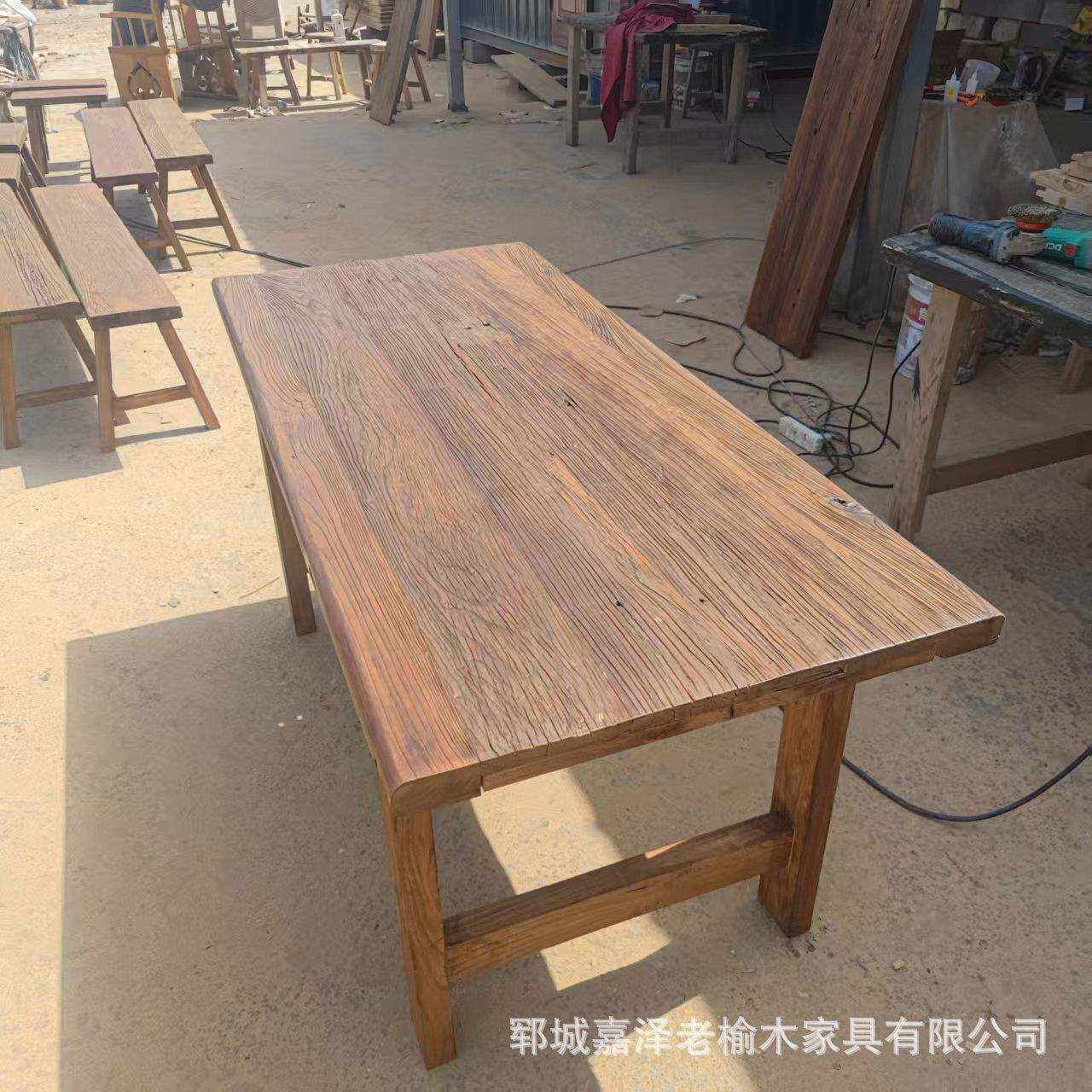 老榆木实木餐桌家用办公小饭桌商用餐桌新中式吧台桌实木大板桌