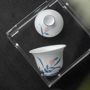 玉泥手绘堆料小花高足两才盖碗白瓷手工家用泡茶杯不烫手茶具单个