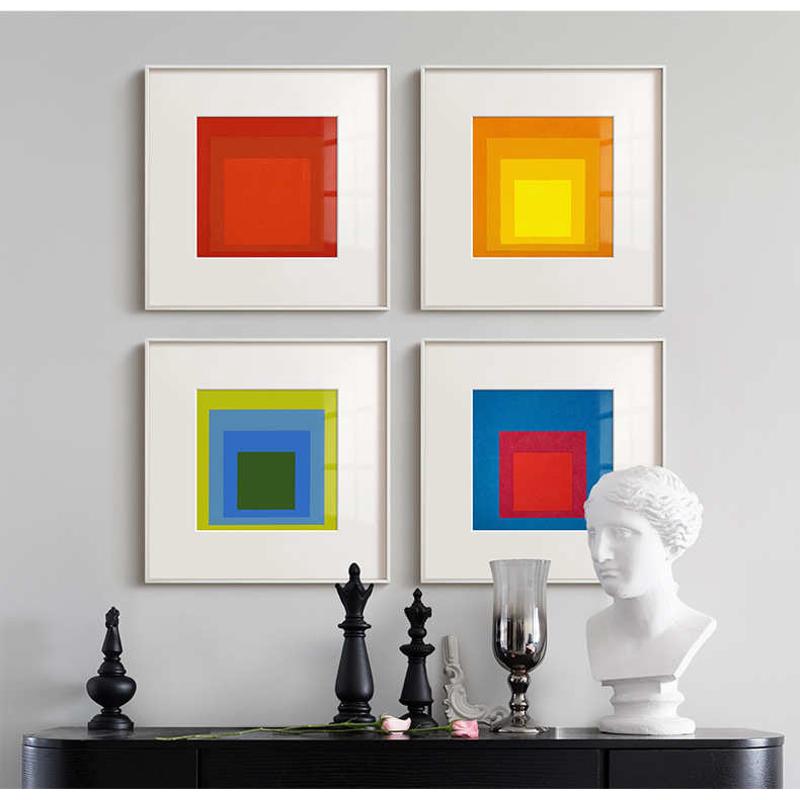 JosefAlbers现代简约抽象彩色方块装饰画小众北欧极简客餐厅挂画图片