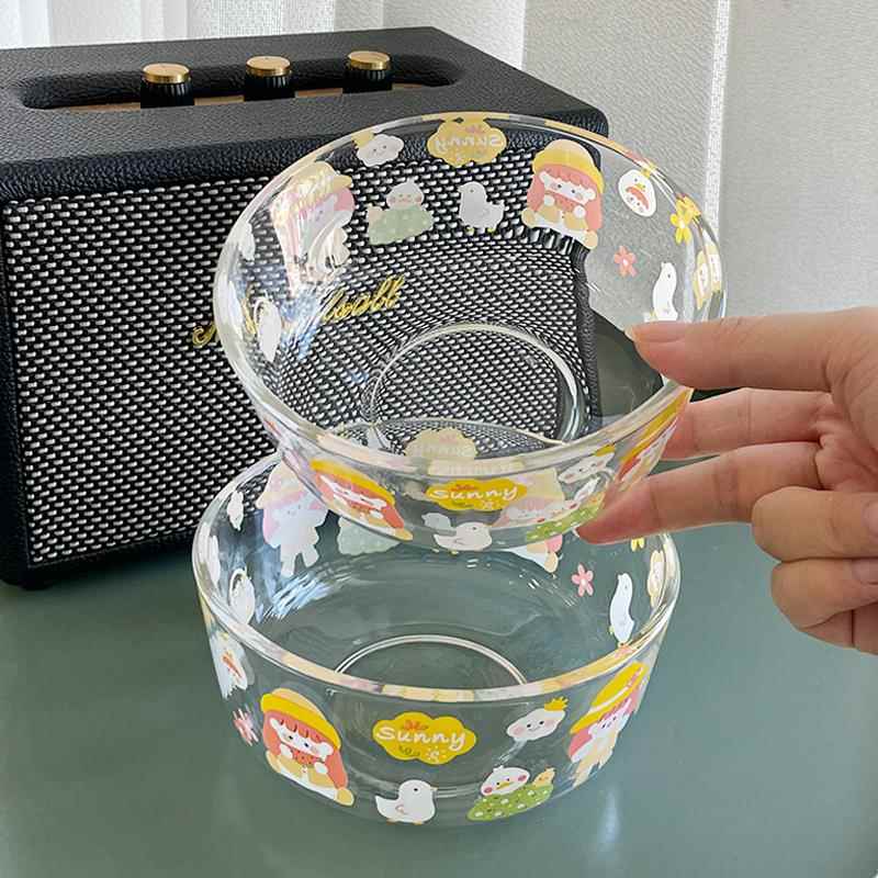 卡通玻璃碗高颜值耐高温小碗家用厨房餐具套装汤碗饭碗水果沙拉碗