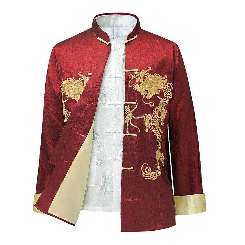 高端中国风唐装男新年会礼服老人中青年演出服中式婚礼主持人服装
