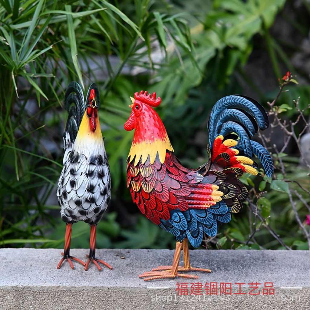 户外花园庭院装饰铁艺红公鸡摆件仿真动物院子景观布置园艺