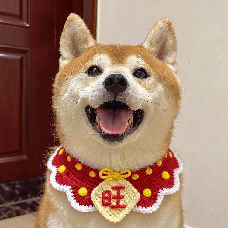 新年狗狗围脖小狗口水巾小配饰猫咪围脖宠物围巾编织围兜过年装扮