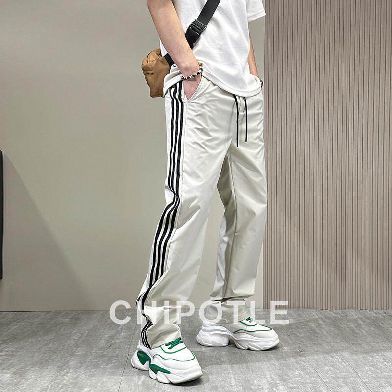 韩国CHIPOTLE高级感条纹速干休闲裤子男2026春季百搭三道杠运动裤