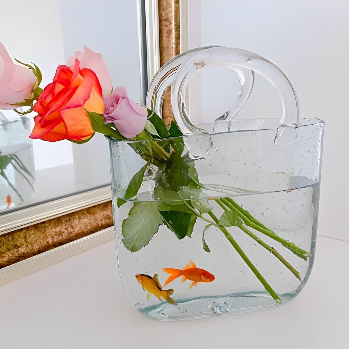现货透明玻璃花瓶手提鱼缸花瓶摆件客厅插花水培装饰鱼缸批发