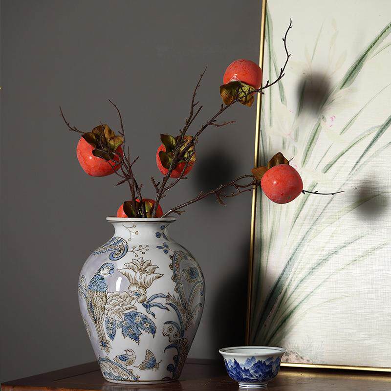 新中式青花瓷花瓶摆件客厅插花陶瓷古典高颜值餐桌插花陶瓷花瓶