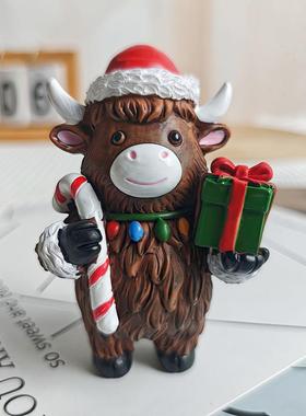 新款圣诞节可爱呆萌高地牛家居礼物万圣节日氛围装饰树脂摆件