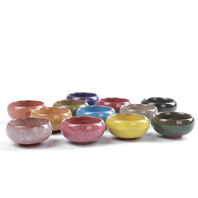 6个七彩冰裂小鱼酒杯青瓷酒杯冰裂釉彩鱼杯功夫茗茶多彩酒杯茶