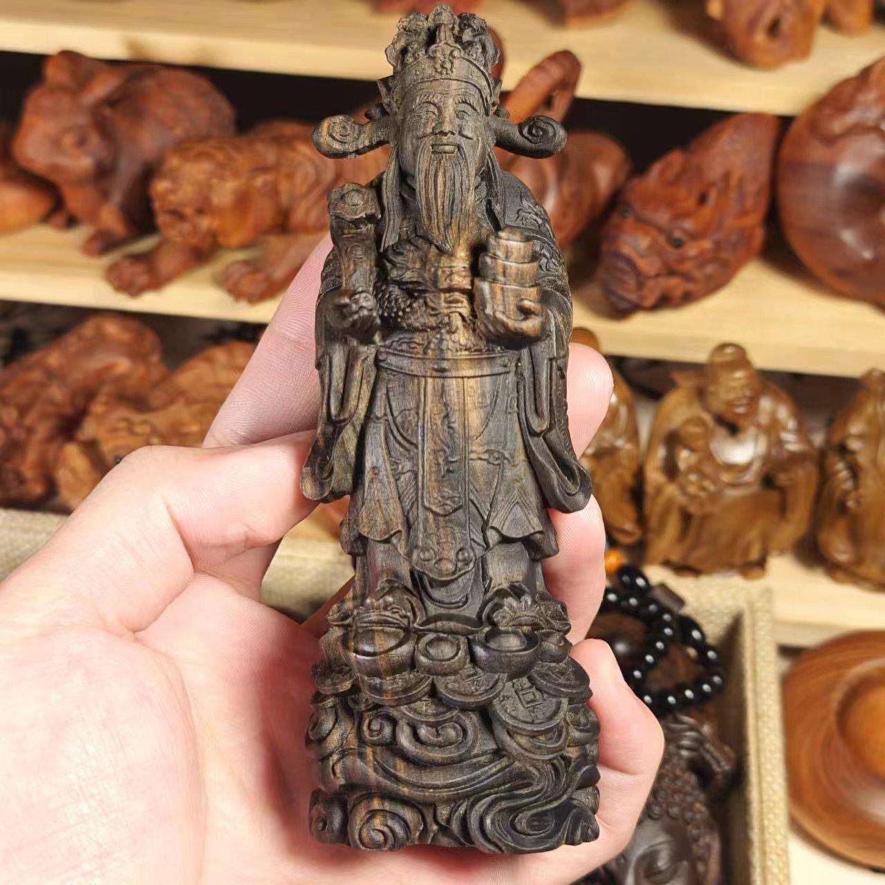 13公分印尼沉香木财神爷摆件家居摆饰实木手工工艺品开业旺财雕刻