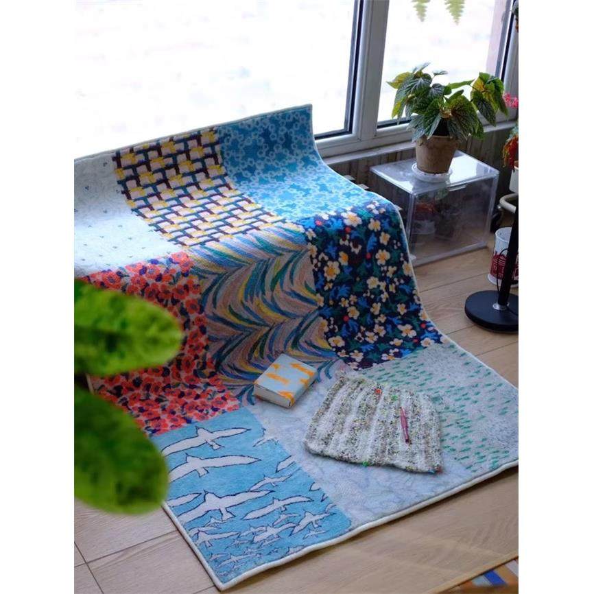 不岛原创「皆川明」布料图案彷羊绒地毯客厅床边毯女孩卧室地垫,居家布艺,床边毯,淘宝优惠券,粉丝福利购,淘宝优惠卷