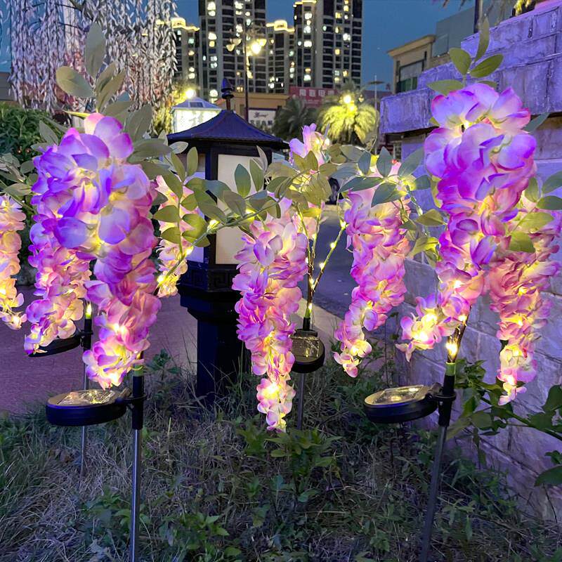 太阳能紫藤花灯户外庭院地插景观灯LED灯草坪灯花园仿真花装饰灯