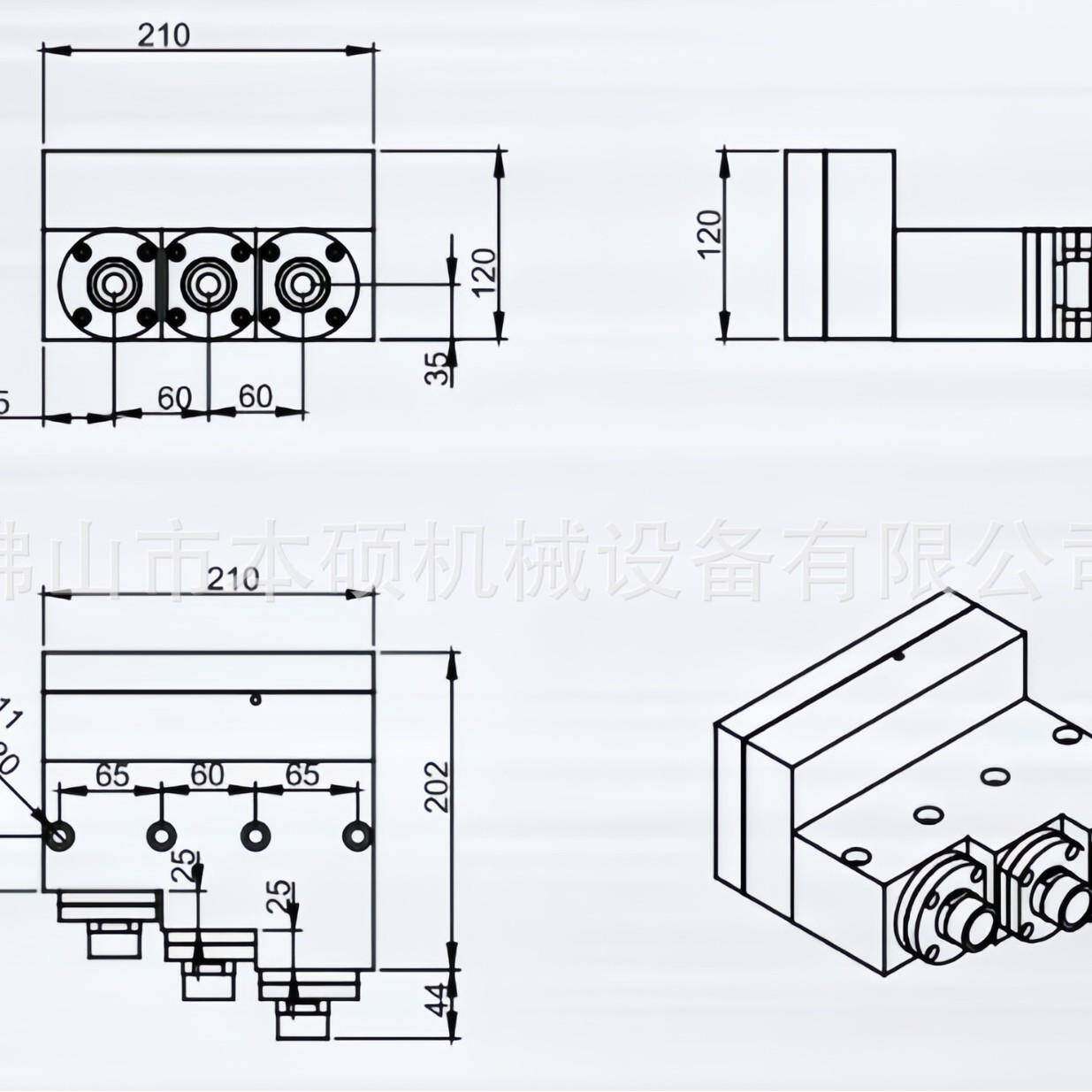 厂家直销ER25侧铣三轴数控机床车铣复合动力头多轴